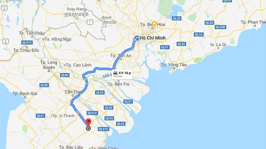 Cung đường đi Sóc Trăng bằng xe du lịch 45 chỗ